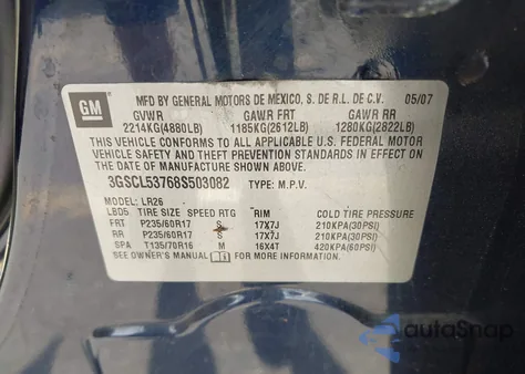 2008 Saturn Vue V6 Xr z USA, uszkodzony, nr VIN 3GSCL53768S503082